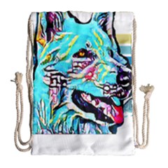 White Shepherd Turquoise Artsy T- Shirt White Shepherd (turquoise Artsy) T- Shirt Drawstring Bag (large) by ZUXUMI