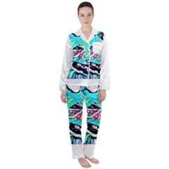 White Shepherd Turquoise Artsy T- Shirt White Shepherd (turquoise Artsy) T- Shirt Women s Long Sleeve Satin Pajamas Set	 by ZUXUMI