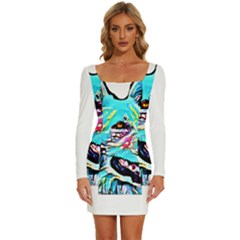 White Shepherd Turquoise Artsy T- Shirt White Shepherd (turquoise Artsy) T- Shirt Long Sleeve Square Neck Bodycon Velvet Dress by ZUXUMI