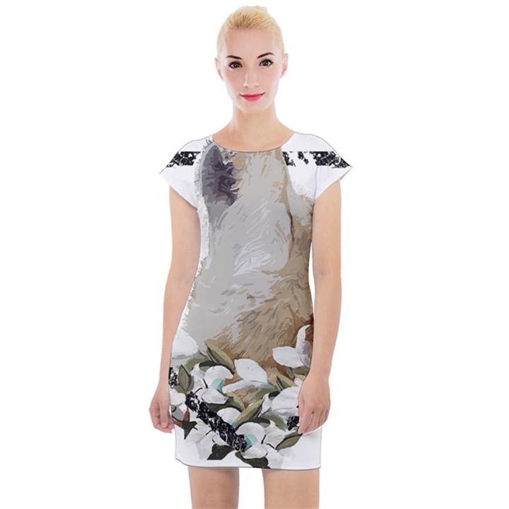 White Wolf T- Shirtwhite Wolf Howling T- Shirt Cap Sleeve Bodycon Dress