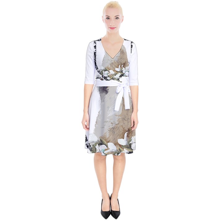 White Wolf T- Shirtwhite Wolf Howling T- Shirt Wrap Up Cocktail Dress