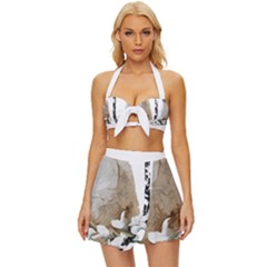 White Wolf T- Shirtwhite Wolf Howling T- Shirt Vintage Style Bikini Top And Skirt Set 