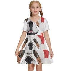 Winter T- Shirt English Bulldog Merry Christmas T- Shirt Kids  Short Sleeve Tiered Mini Dress by ZUXUMI