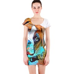 Boxer Dog Art T- Shirt Boxer Dog Art T- Shirt Short Sleeve Bodycon Dress