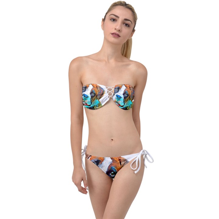 Boxer Dog Art T- Shirt Boxer Dog Art T- Shirt Twist Bandeau Bikini Set