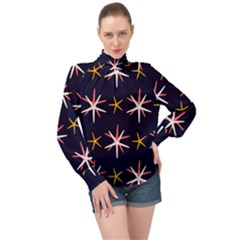 Starfish High Neck Long Sleeve Chiffon Top