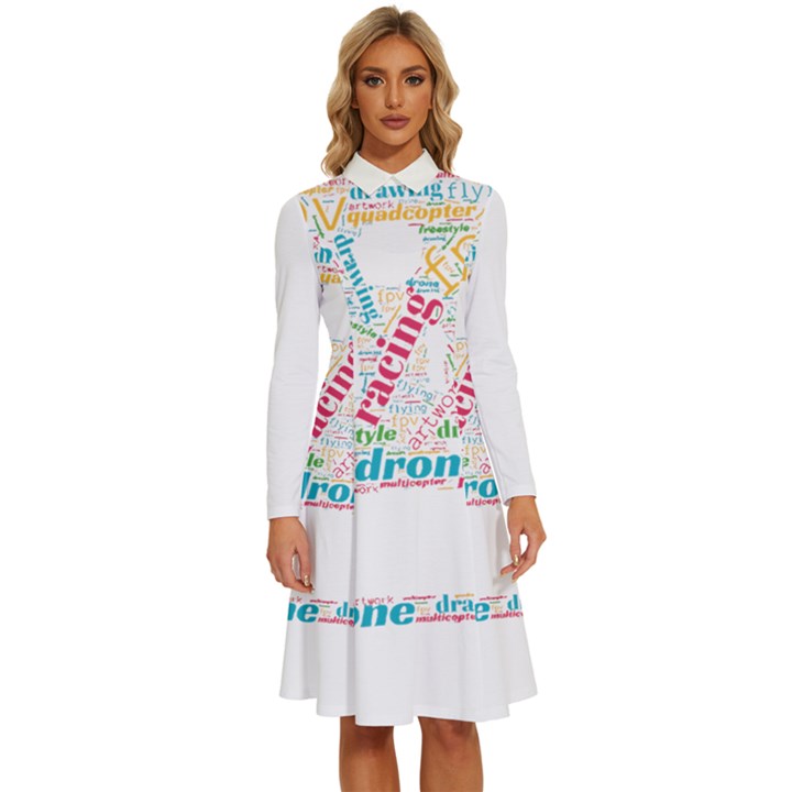 Drone Racing Word Cloud T- Shirt F P V Freestyle Drone Racing Word Cloud T- Shirt (5) Long Sleeve Shirt Collar A-Line Dress