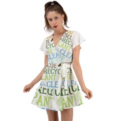 Earth Day T- Shirt Save Bees Rescue Animals Recycle Plastic Earth Day T- Shirt Flutter Sleeve Wrap Dress by ZUXUMI