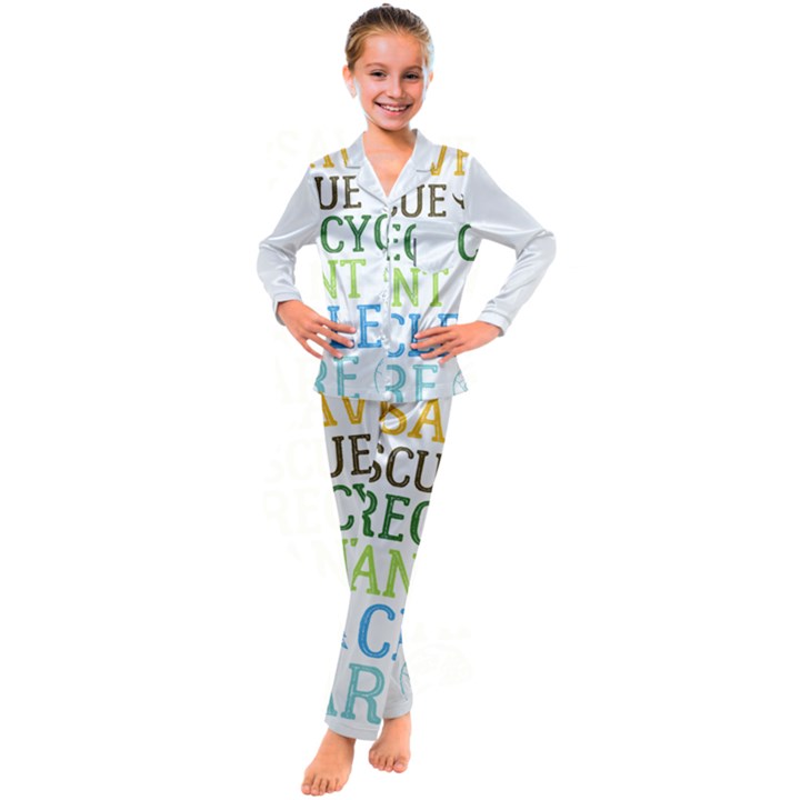 Earth Day T- Shirt Save Bees Rescue Animals Recycle Plastic Earth Day T- Shirt Kids  Satin Long Sleeve Pajamas Set