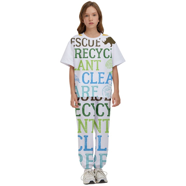 Earth Day T- Shirt Save Bees Rescue Animals Recycle Plastic Earth Day T- Shirt Kids  T-Shirt and Pants Sports Set