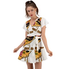 Eat Me T- Shirtscary Pizza Slice Sceaming Eat Me T- Shirt Flutter Sleeve Wrap Dress by ZUXUMI