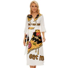 Eat Me T- Shirtscary Pizza Slice Sceaming Eat Me T- Shirt Midsummer Wrap Dress by ZUXUMI