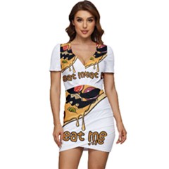 Eat Me T- Shirtscary Pizza Slice Sceaming Eat Me T- Shirt Low Cut Cap Sleeve Mini Dress by ZUXUMI