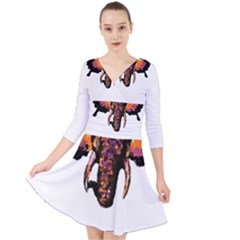 Elephant Art T- Shirtbutterfly Elephant T- Shirt Quarter Sleeve Front Wrap Dress by ZUXUMI