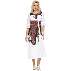 Elephant Art T- Shirtbutterfly Elephant T- Shirt Double Cuff Midi Dress by ZUXUMI