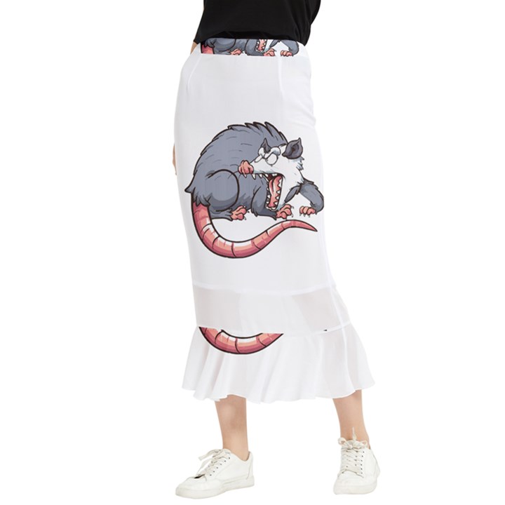 Opossum T-shirtwhite Look Calm Opossum 03 T-shirt (1) Maxi Fishtail Chiffon Skirt