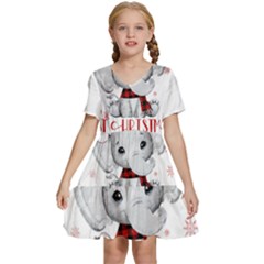 Elephant Art T- Shirtelephant T- Shirt Kids  Short Sleeve Tiered Mini Dress by ZUXUMI