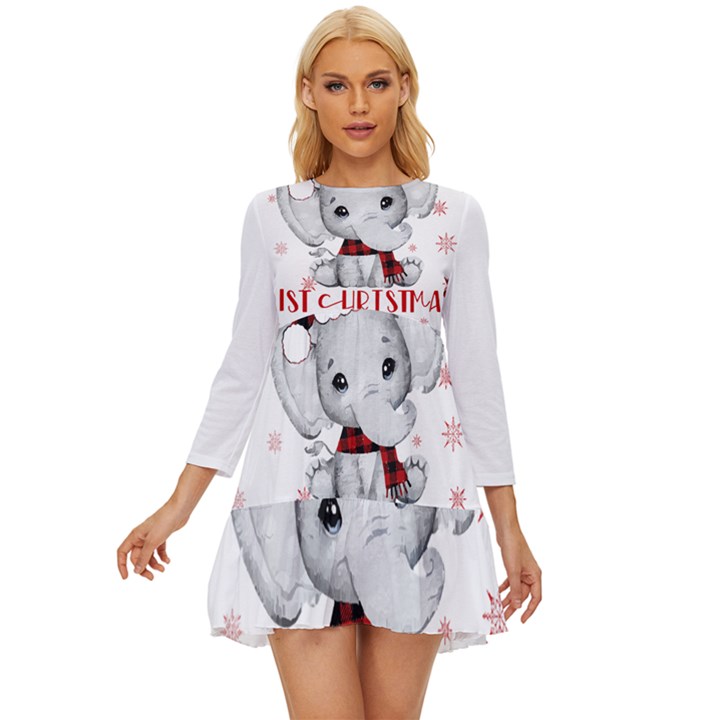 Elephant Art T- Shirtelephant T- Shirt Long Sleeve Babydoll Dress