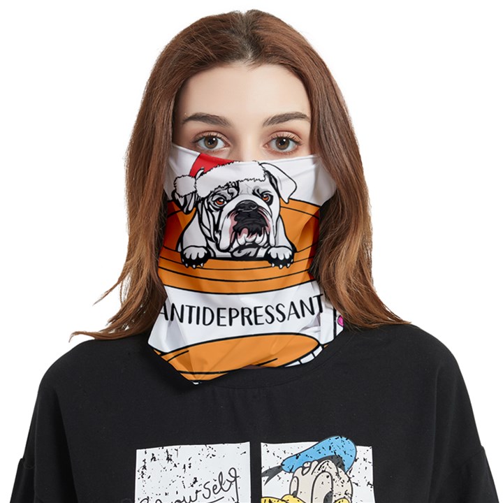 English Bulldog T- Shirt Cute English Bulldog T- Shirt Face Covering Bandana (Two Sides)