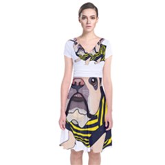 English Bulldog T- Shirt English Bee Dog T- Shirt Short Sleeve Front Wrap Dress by ZUXUMI