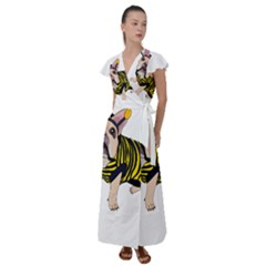 English Bulldog T- Shirt English Bee Dog T- Shirt Flutter Sleeve Maxi Dress by ZUXUMI