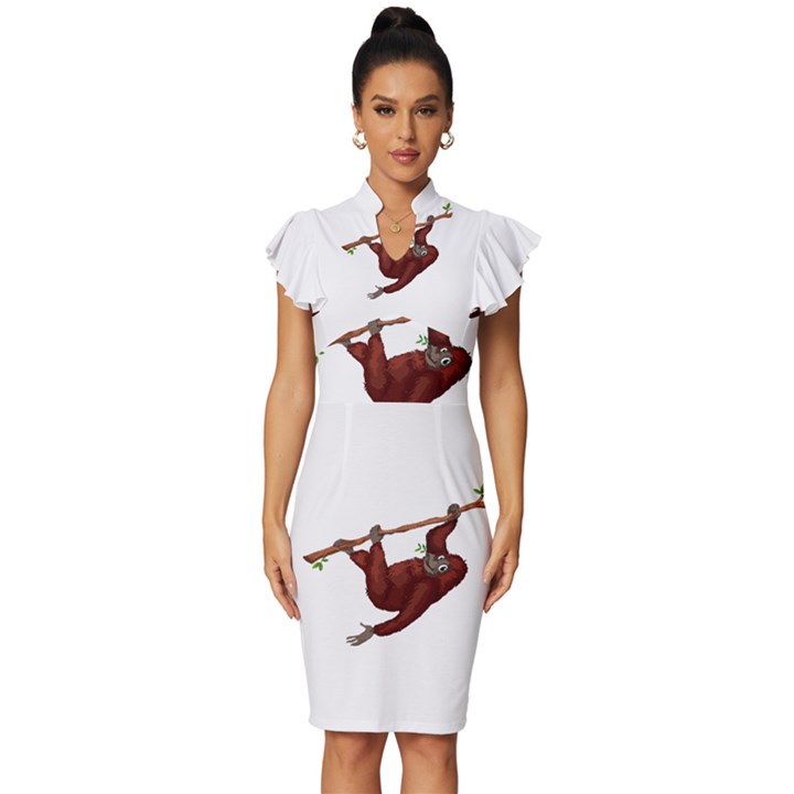 Orangutan T-shirtwhite Look Calm Orangutan 08 T-shirt Vintage Frill Sleeve V-Neck Bodycon Dress