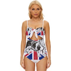 English Bulldog T- Shirt English Bulldog - English Bulldog Union Jack Flag T- Shirt Knot Front One-piece Swimsuit by ZUXUMI