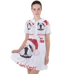 English Bulldog T- Shirt English Bulldog Merry Christmas T- Shirt (1) Short Sleeve Shoulder Cut Out Dress  by ZUXUMI