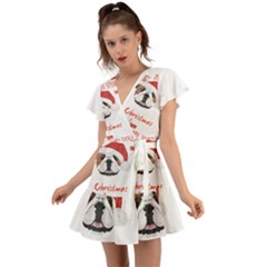 English Bulldog T- Shirt English Bulldog Merry Christmas T- Shirt (1) Flutter Sleeve Wrap Dress by ZUXUMI