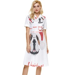 English Bulldog T- Shirt English Bulldog Merry Christmas T- Shirt (1) Button Top Knee Length Dress by ZUXUMI