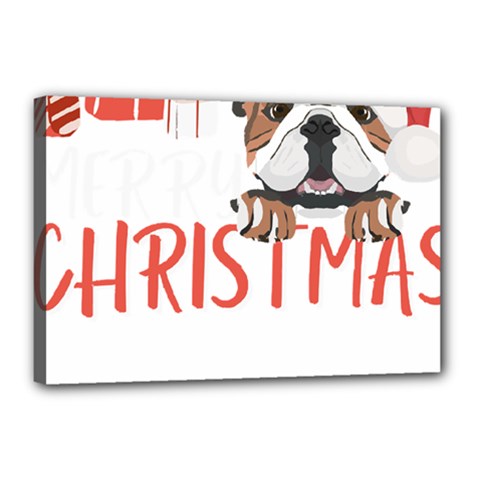 English Bulldog T- Shirt English Bulldog Merry Christmas T- Shirt (3) Canvas 18  X 12  (stretched) by ZUXUMI