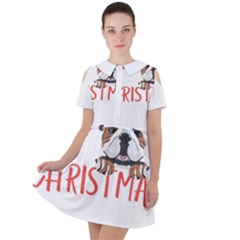 English Bulldog T- Shirt English Bulldog Merry Christmas T- Shirt (3) Short Sleeve Shoulder Cut Out Dress  by ZUXUMI