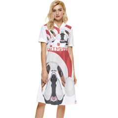 English Bulldog T- Shirt English Bulldog Merry Christmas T- Shirt (4) Button Top Knee Length Dress by ZUXUMI