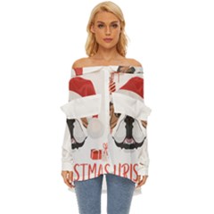 English Bulldog T- Shirt English Bulldog Merry Christmas T- Shirt (4) Off Shoulder Chiffon Pocket Shirt by ZUXUMI