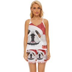 English Bulldog T- Shirt English Bulldog Merry Christmas T- Shirt (4) V-neck Satin Pajamas Set by ZUXUMI