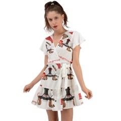 English Bulldog T- Shirt English Bulldog Merry Christmas T- Shirt (8) Flutter Sleeve Wrap Dress by ZUXUMI