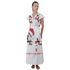 English Bulldog T- Shirt English Bulldog Merry Christmas T- Shirt (8) Flutter Sleeve Maxi Dress by ZUXUMI