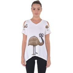 Ostrich T-shirtwhite Look Calm Ostrich 23 T-shirt (1) Cut Out Side Drop T-shirt