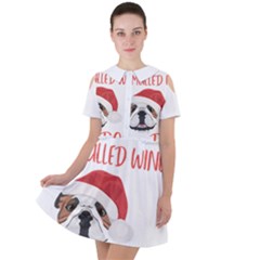 English Bulldog T- Shirt English Bulldog Mulled Wine Christmas T- Shirt Short Sleeve Shoulder Cut Out Dress  by ZUXUMI