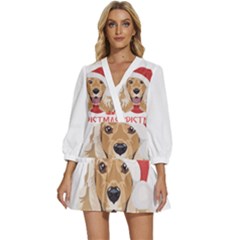 English Cocker Spaniel T- Shirt English Cocker Spaniel Merry Christmas T- Shirt (1) V-neck Placket Mini Dress