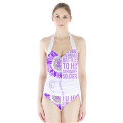 Epilepsy Awareness T- Shirt Epilepsy Awareness Sunflower God Give The Hardest Battles T- Shirt Halter Swimsuit by ZUXUMI