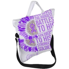 Epilepsy Awareness T- Shirt Epilepsy Awareness Sunflower God Give The Hardest Battles T- Shirt Fold Over Handle Tote Bag by ZUXUMI