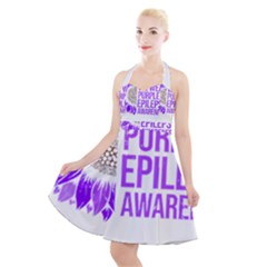 Epilepsy Awareness T- Shirt Epilepsy Awareness Sunflower In November We Wear Purple T- Shirt Halter Party Swing Dress  by ZUXUMI