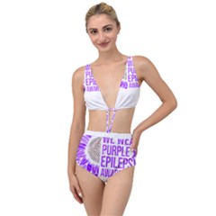 Epilepsy Awareness T- Shirt Epilepsy Awareness Sunflower In November We Wear Purple T- Shirt Tied Up Two Piece Swimsuit by ZUXUMI