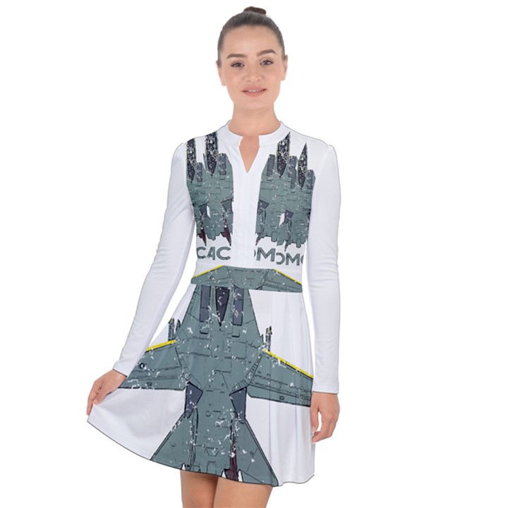 F14 Tomcat Fighter Jet T- Shirt F14 Tomcat Comic Drawing Quote T- Shirt (2) Long Sleeve Panel Dress