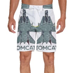 F14 Tomcat Fighter Jet T- Shirt F14 Tomcat Comic Drawing Quote T- Shirt (2) Men s Beach Shorts by ZUXUMI