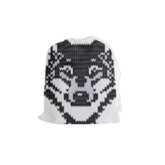 Fair Isle Wolf T- Shirt Fair Isle Knitting Grey Wolf    Spot Illustration    Black And White Wolf T- Drawstring Pouch (medium) by ZUXUMI