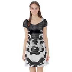 Fair Isle Wolf T- Shirt Fair Isle Knitting Grey Wolf    Spot Illustration    Black And White Wolf T- Short Sleeve Skater Dress