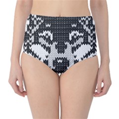 Fair Isle Wolf T- Shirt Fair Isle Knitting Grey Wolf    Spot Illustration    Black And White Wolf T- Classic High-waist Bikini Bottoms by ZUXUMI