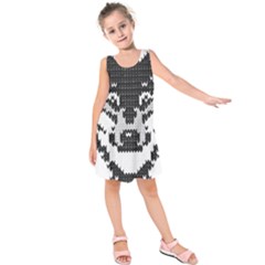 Fair Isle Wolf T- Shirt Fair Isle Knitting Grey Wolf    Spot Illustration    Black And White Wolf T- Kids  Sleeveless Dress by ZUXUMI